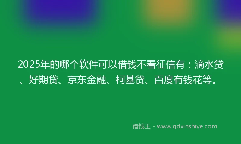 2025年的哪个软件可以借钱不看征信有：滴水贷、好期贷、京东金融、柯基贷、百度有钱花等。