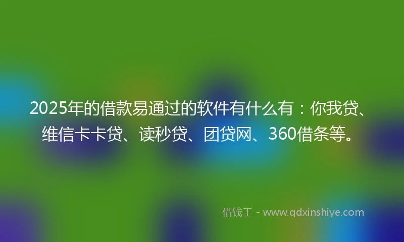 2025年的借款易通过的软件有什么有：你我贷、维信卡卡贷、读秒贷、团贷网、360借条等。