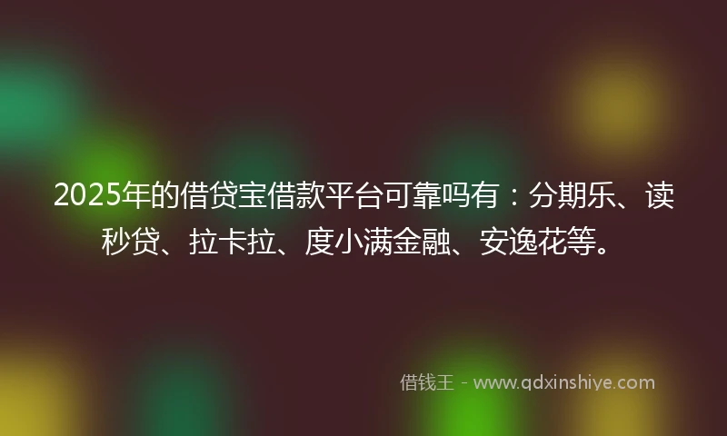 2025年的借贷宝借款平台可靠吗有：分期乐、读秒贷、拉卡拉、度小满金融、安逸花等。