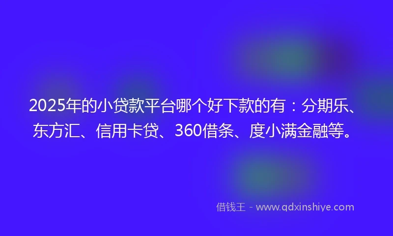2025年的小贷款平台哪个好下款的有：分期乐、东方汇、信用卡贷、360借条、度小满金融等。