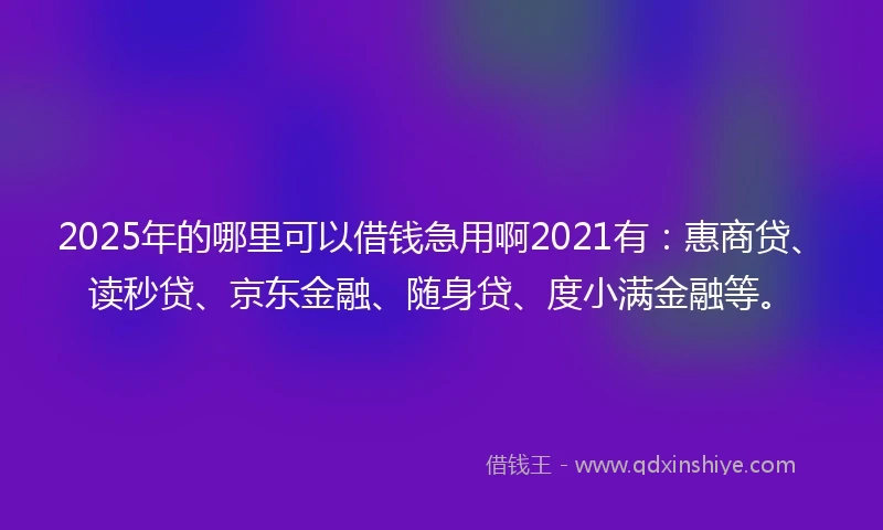 2025年的哪里可以借钱急用啊2021有：惠商贷、读秒贷、京东金融、随身贷、度小满金融等。