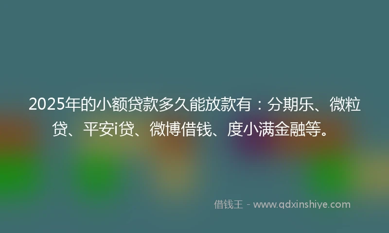 2025年的小额贷款多久能放款有：分期乐、微粒贷、平安i贷、微博借钱、度小满金融等。