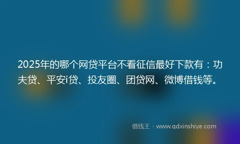 2025年的哪个网贷平台不看征信最好下款有：功夫贷、平安i贷、投友圈、团贷网、微博借钱等。
