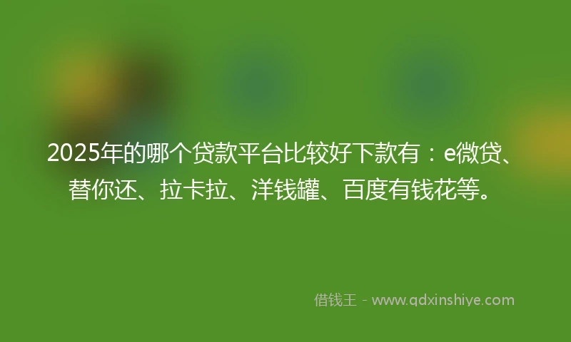 2025年的哪个贷款平台比较好下款有：e微贷、替你还、拉卡拉、洋钱罐、百度有钱花等。
