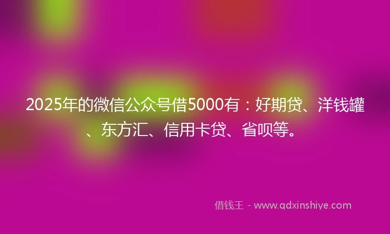 2025年的微信公众号借5000有：好期贷、洋钱罐、东方汇、信用卡贷、省呗等。
