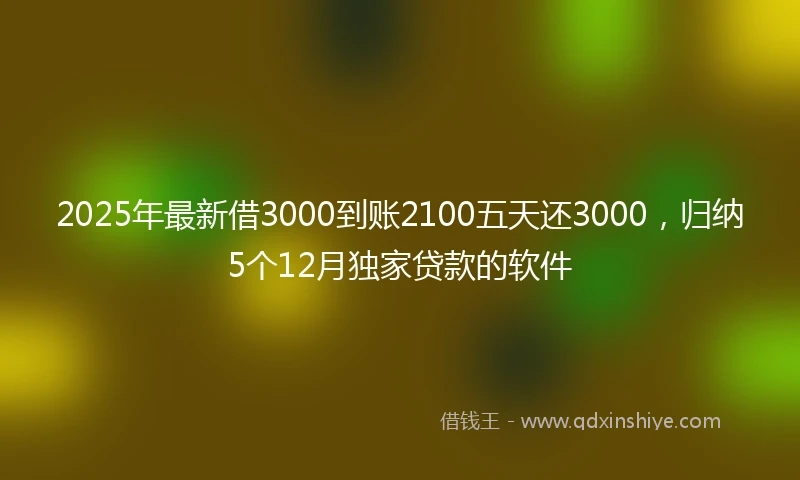 2025年最新借3000到账2100五天还3000，归纳5个12月独家贷款的软件