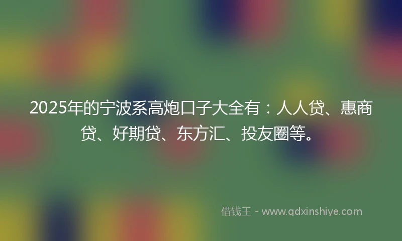 2025年的宁波系高炮口子大全有：人人贷、惠商贷、好期贷、东方汇、投友圈等。