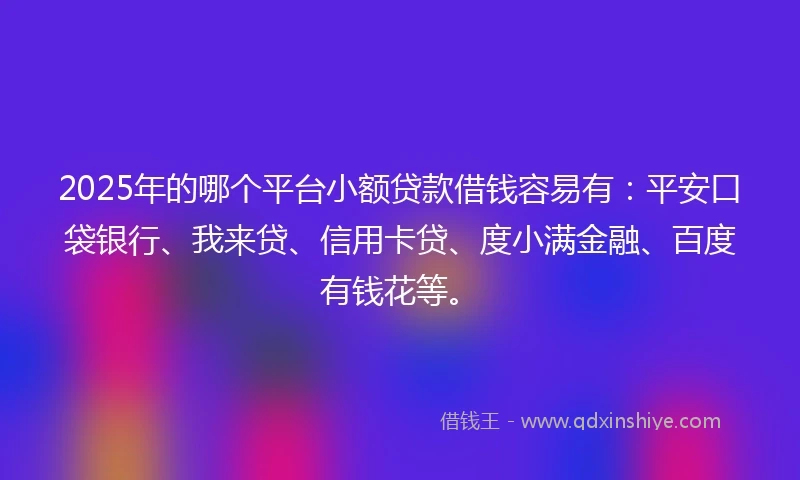 2025年的哪个平台小额贷款借钱容易有：平安口袋银行、我来贷、信用卡贷、度小满金融、百度有钱花等。