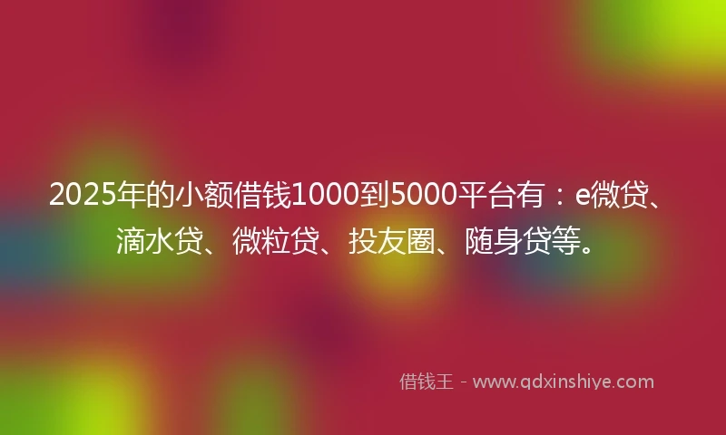 2025年的小额借钱1000到5000平台有：e微贷、滴水贷、微粒贷、投友圈、随身贷等。