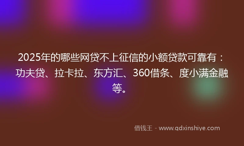 2025年的哪些网贷不上征信的小额贷款可靠有：功夫贷、拉卡拉、东方汇、360借条、度小满金融等。