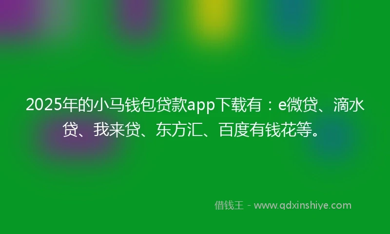 2025年的小马钱包贷款app下载有：e微贷、滴水贷、我来贷、东方汇、百度有钱花等。
