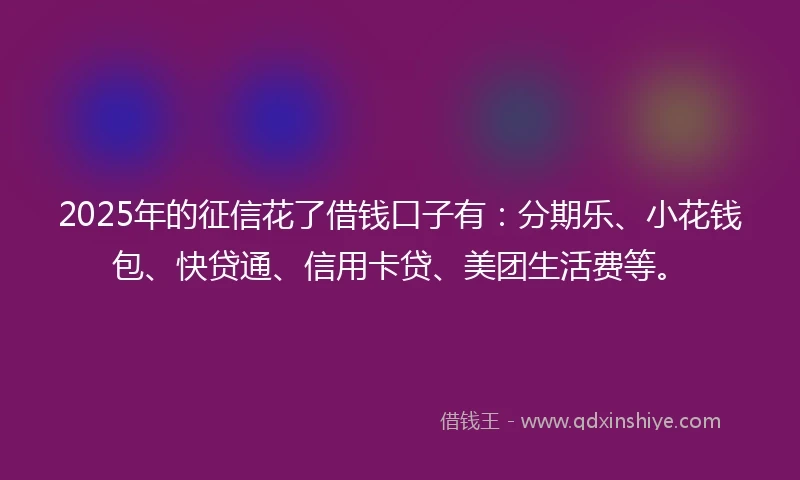 2025年的征信花了借钱口子有：分期乐、小花钱包、快贷通、信用卡贷、美团生活费等。