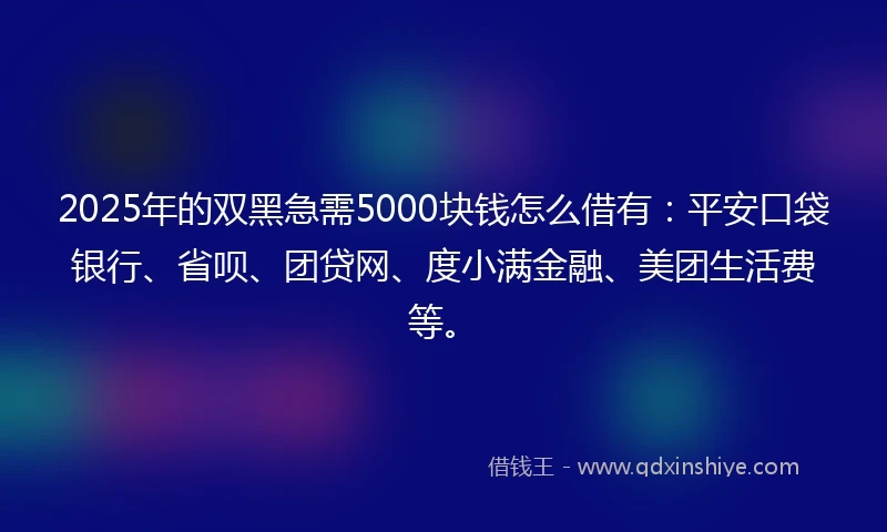 2025年的双黑急需5000块钱怎么借有：平安口袋银行、省呗、团贷网、度小满金融、美团生活费等。
