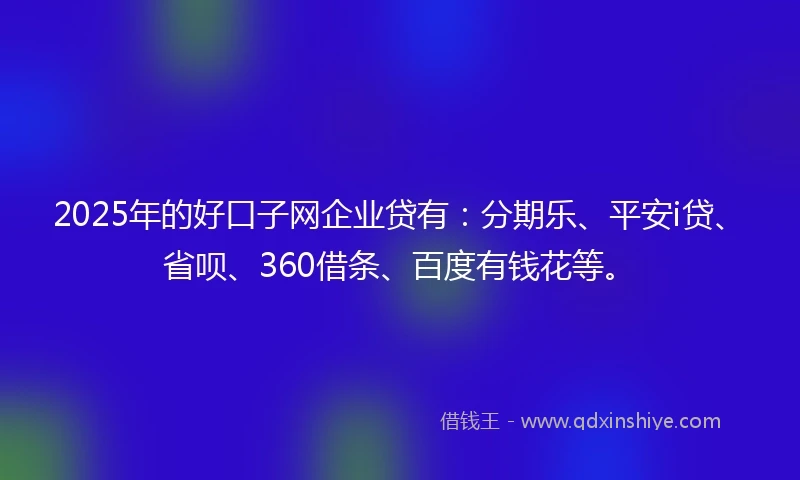 2025年的好口子网企业贷有：分期乐、平安i贷、省呗、360借条、百度有钱花等。