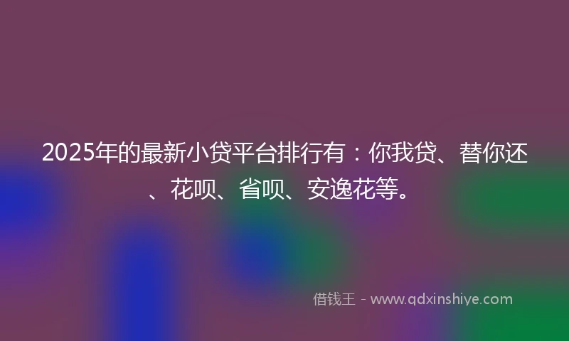 2025年的最新小贷平台排行有：你我贷、替你还、花呗、省呗、安逸花等。