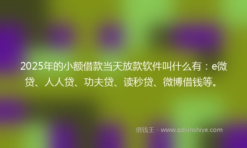 2025年的小额借款当天放款软件叫什么有：e微贷、人人贷、功夫贷、读秒贷、微博借钱等。