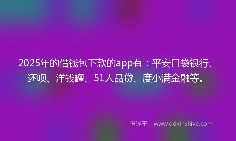 2025年的借钱包下款的app有：平安口袋银行、还呗、洋钱罐、51人品贷、度小满金融等。