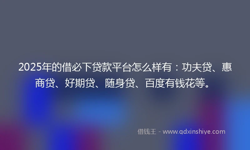 2025年的借必下贷款平台怎么样有：功夫贷、惠商贷、好期贷、随身贷、百度有钱花等。