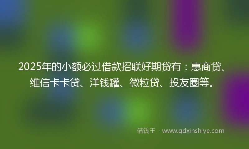 2025年的小额必过借款招联好期贷有：惠商贷、维信卡卡贷、洋钱罐、微粒贷、投友圈等。
