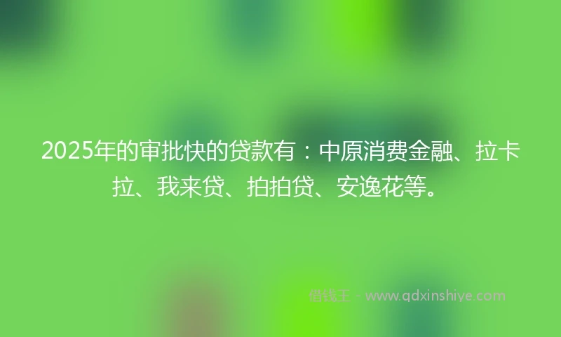 2025年的审批快的贷款有：中原消费金融、拉卡拉、我来贷、拍拍贷、安逸花等。