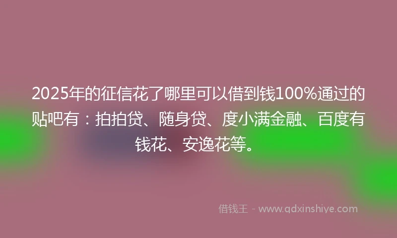 2025年的征信花了哪里可以借到钱100%通过的贴吧有：拍拍贷、随身贷、度小满金融、百度有钱花、安逸花等。