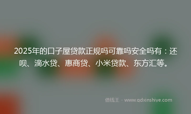 2025年的口子屋贷款正规吗可靠吗安全吗有：还呗、滴水贷、惠商贷、小米贷款、东方汇等。