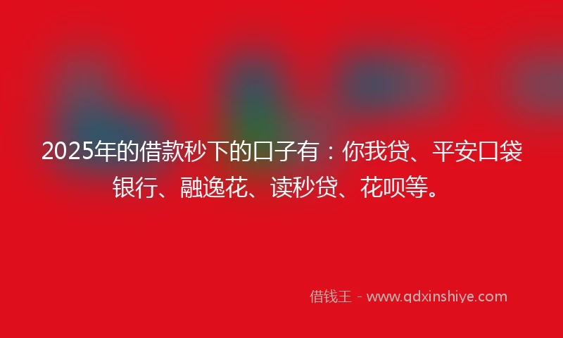 2025年的借款秒下的口子有：你我贷、平安口袋银行、融逸花、读秒贷、花呗等。