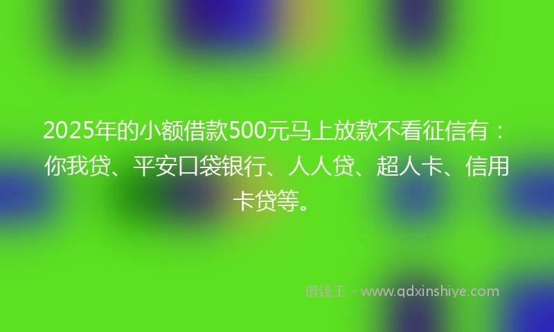 2025年的小额借款500元马上放款不看征信有：你我贷、平安口袋银行、人人贷、超人卡、信用卡贷等。