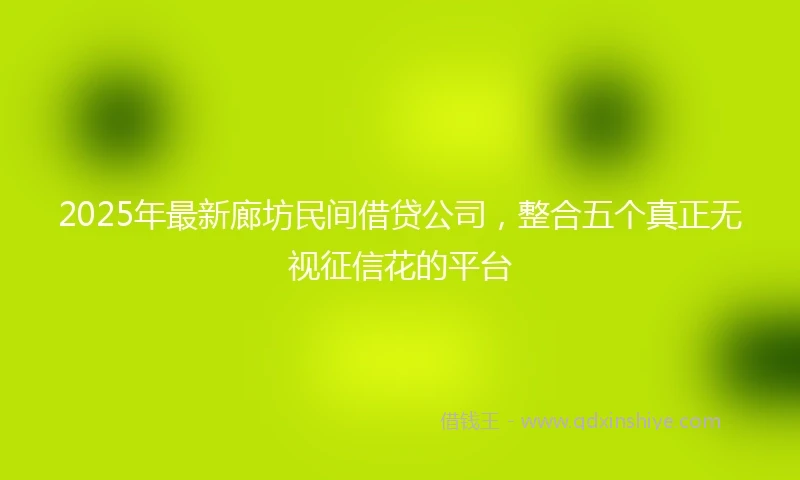 2025年最新廊坊民间借贷公司，整合五个真正无视征信花的平台