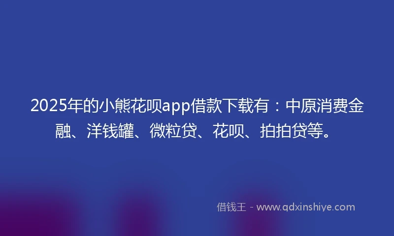 2025年的小熊花呗app借款下载有：中原消费金融、洋钱罐、微粒贷、花呗、拍拍贷等。