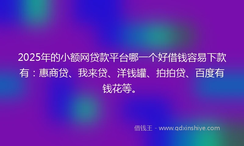 2025年的小额网贷款平台哪一个好借钱容易下款有：惠商贷、我来贷、洋钱罐、拍拍贷、百度有钱花等。
