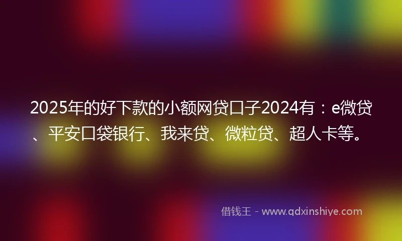 2025年的好下款的小额网贷口子2024有：e微贷、平安口袋银行、我来贷、微粒贷、超人卡等。