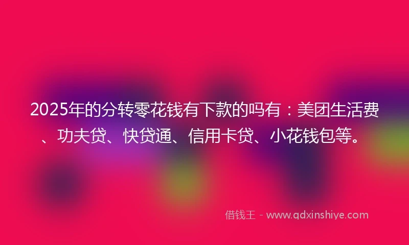 2025年的分转零花钱有下款的吗有：美团生活费、功夫贷、快贷通、信用卡贷、小花钱包等。