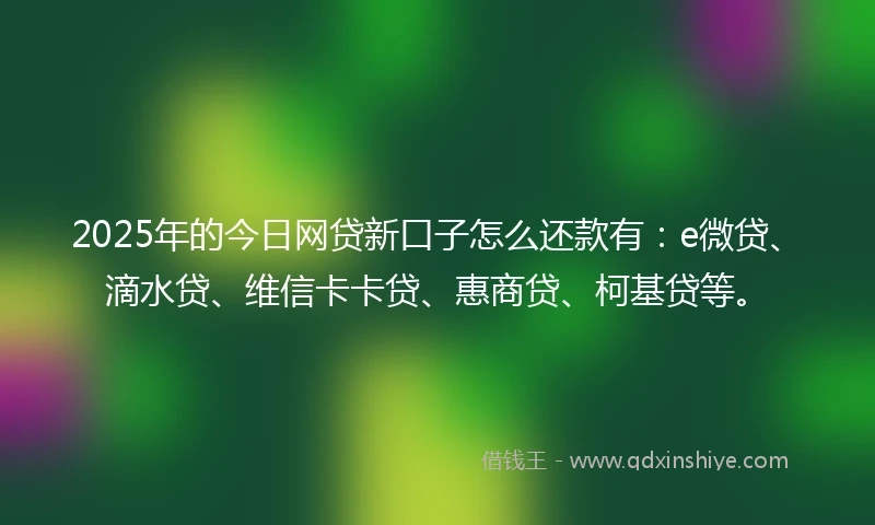 2025年的今日网贷新口子怎么还款有：e微贷、滴水贷、维信卡卡贷、惠商贷、柯基贷等。
