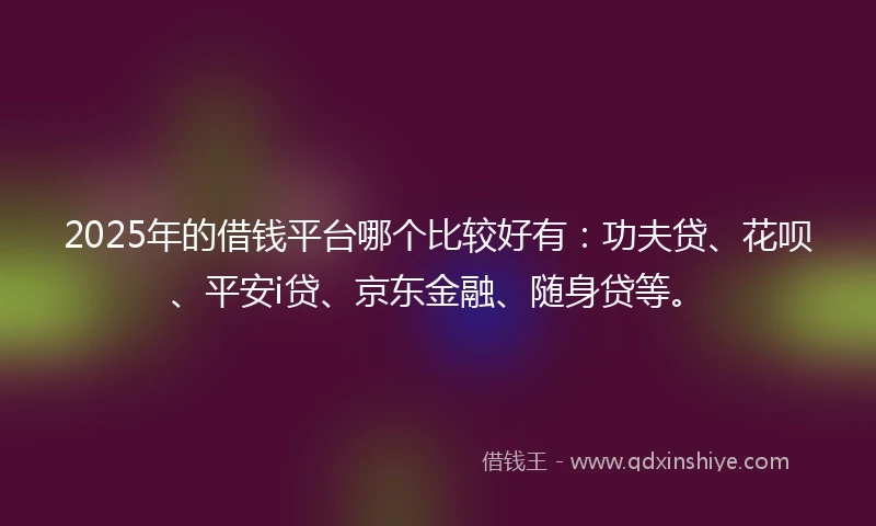 2025年的借钱平台哪个比较好有：功夫贷、花呗、平安i贷、京东金融、随身贷等。
