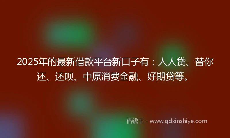 2025年的最新借款平台新口子有：人人贷、替你还、还呗、中原消费金融、好期贷等。