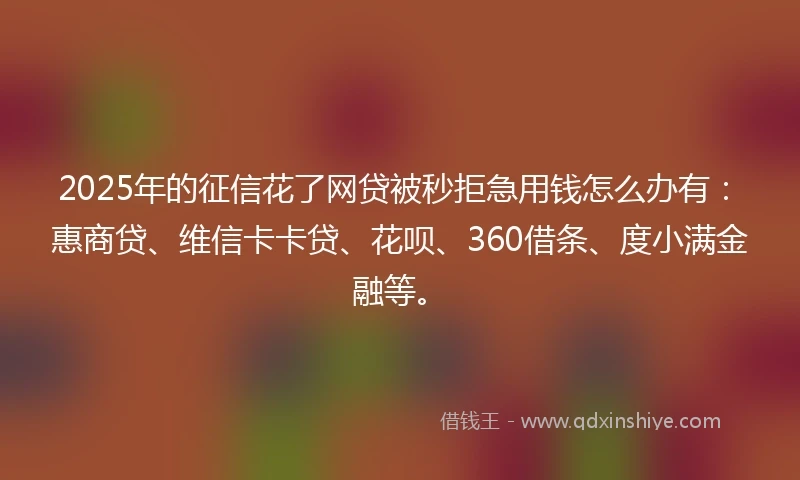2025年的征信花了网贷被秒拒急用钱怎么办有：惠商贷、维信卡卡贷、花呗、360借条、度小满金融等。