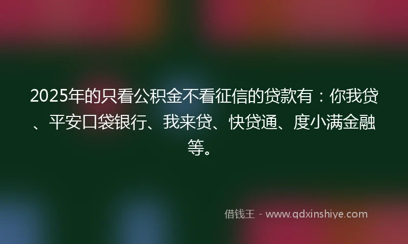2025年的只看公积金不看征信的贷款有：你我贷、平安口袋银行、我来贷、快贷通、度小满金融等。