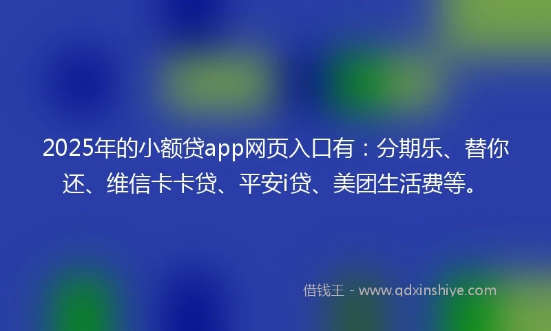 2025年的小额贷app网页入口有：分期乐、替你还、维信卡卡贷、平安i贷、美团生活费等。