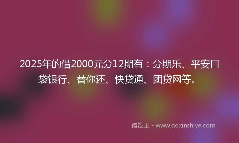 2025年的借2000元分12期有：分期乐、平安口袋银行、替你还、快贷通、团贷网等。