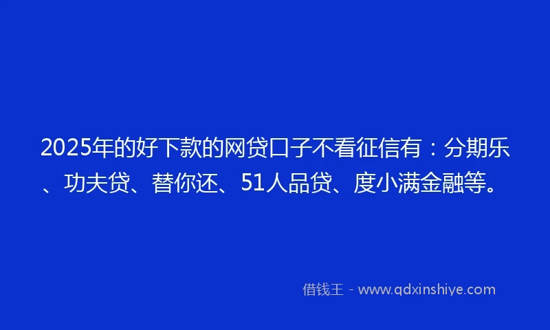 2025年的好下款的网贷口子不看征信有：分期乐、功夫贷、替你还、51人品贷、度小满金融等。