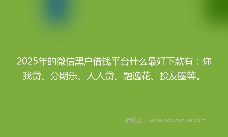 2025年的微信黑户借钱平台什么最好下款有：你我贷、分期乐、人人贷、融逸花、投友圈等。
