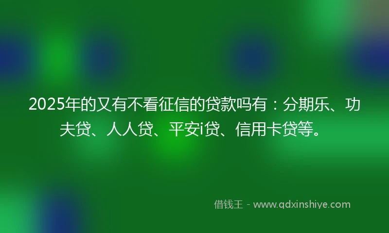 2025年的又有不看征信的贷款吗有：分期乐、功夫贷、人人贷、平安i贷、信用卡贷等。
