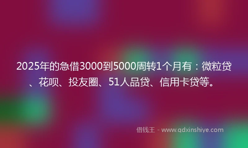 2025年的急借3000到5000周转1个月有：微粒贷、花呗、投友圈、51人品贷、信用卡贷等。
