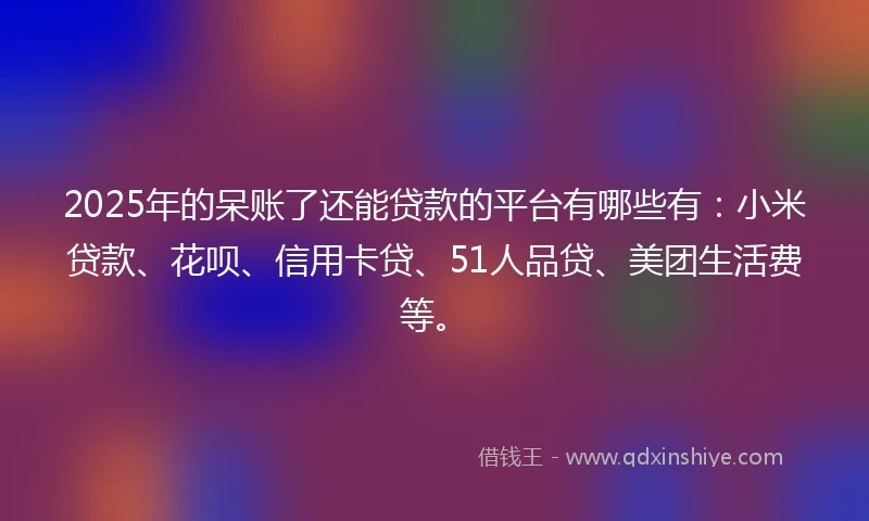 2025年的呆账了还能贷款的平台有哪些有：小米贷款、花呗、信用卡贷、51人品贷、美团生活费等。