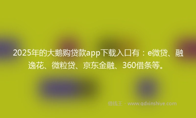 2025年的大鹅购贷款app下载入口有：e微贷、融逸花、微粒贷、京东金融、360借条等。