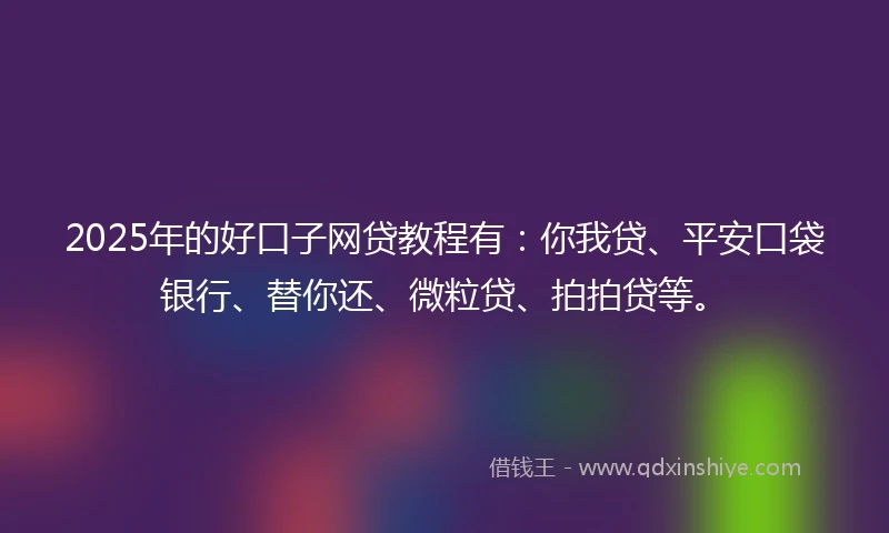 2025年的好口子网贷教程有：你我贷、平安口袋银行、替你还、微粒贷、拍拍贷等。