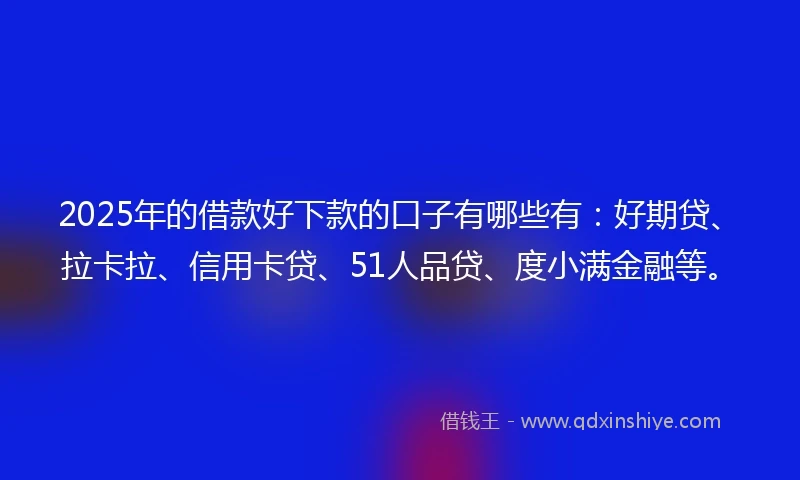 2025年的借款好下款的口子有哪些有：好期贷、拉卡拉、信用卡贷、51人品贷、度小满金融等。