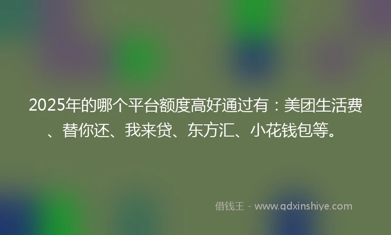 2025年的哪个平台额度高好通过有：美团生活费、替你还、我来贷、东方汇、小花钱包等。