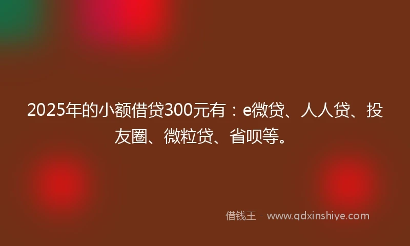 2025年的小额借贷300元有：e微贷、人人贷、投友圈、微粒贷、省呗等。
